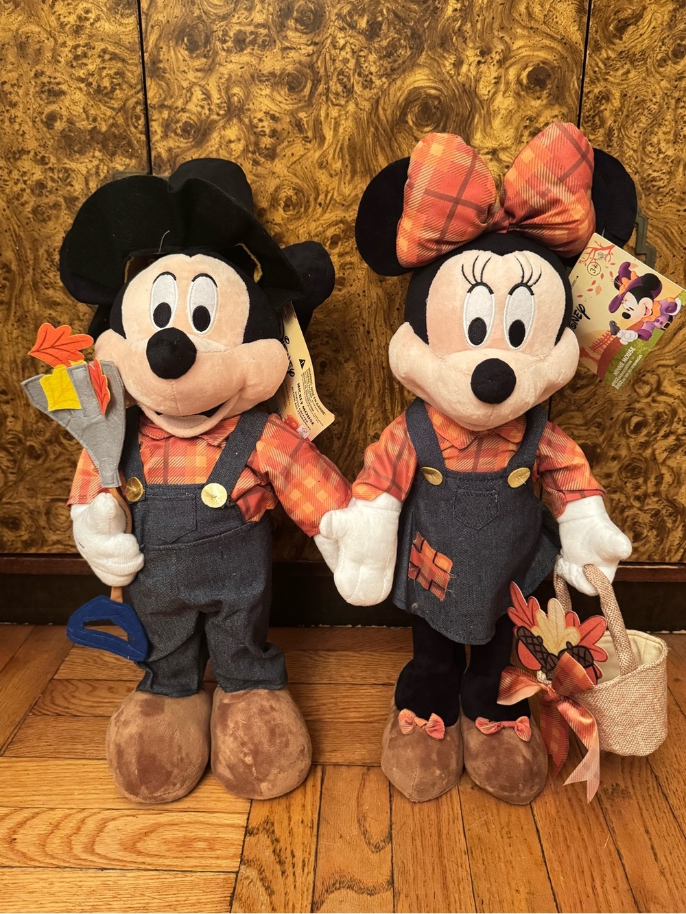 Disney Mickey & Minnie Plush Duo - Orange Plaid Outfits with Denim